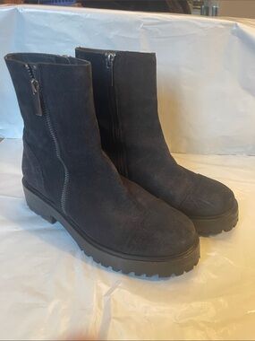 Thursday Boot Co Raider Ankle Boots Black Suede Double Zip Lug Chunky Sole Sz 7